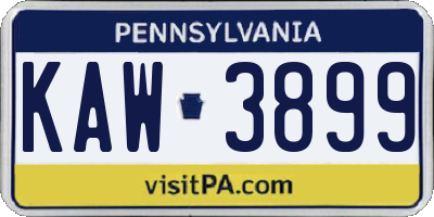PA license plate KAW3899