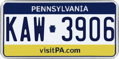 PA license plate KAW3906