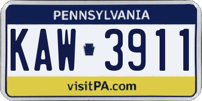 PA license plate KAW3911