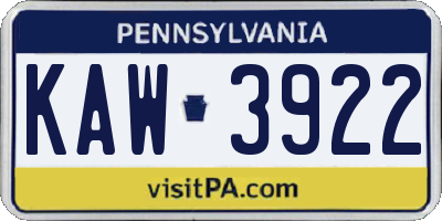 PA license plate KAW3922