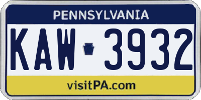 PA license plate KAW3932