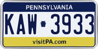 PA license plate KAW3933