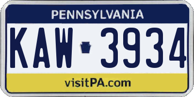 PA license plate KAW3934