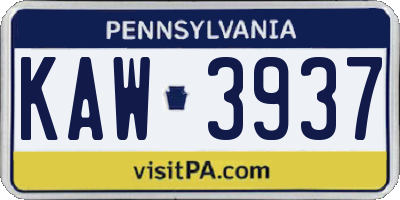 PA license plate KAW3937