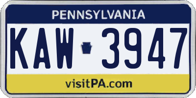 PA license plate KAW3947