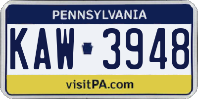 PA license plate KAW3948