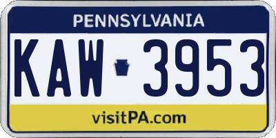 PA license plate KAW3953