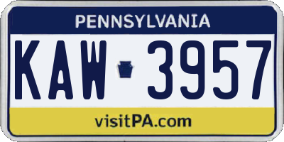 PA license plate KAW3957