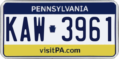 PA license plate KAW3961