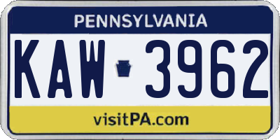 PA license plate KAW3962
