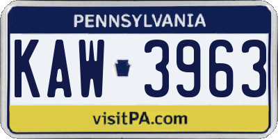PA license plate KAW3963
