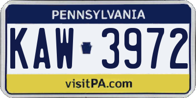 PA license plate KAW3972