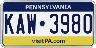 PA license plate KAW3980