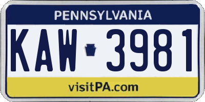 PA license plate KAW3981
