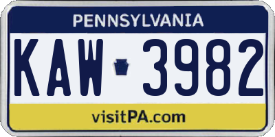 PA license plate KAW3982