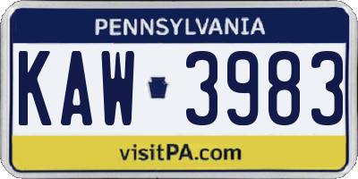 PA license plate KAW3983