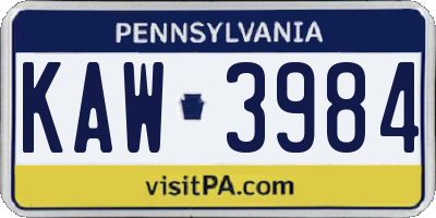 PA license plate KAW3984