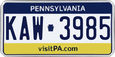 PA license plate KAW3985