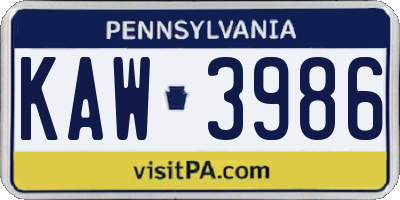PA license plate KAW3986