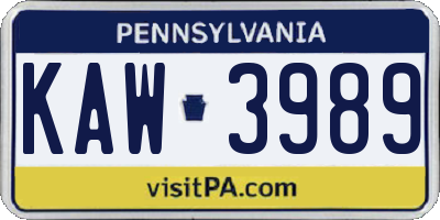 PA license plate KAW3989