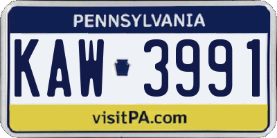 PA license plate KAW3991