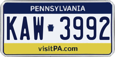 PA license plate KAW3992