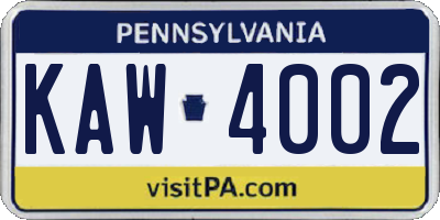 PA license plate KAW4002