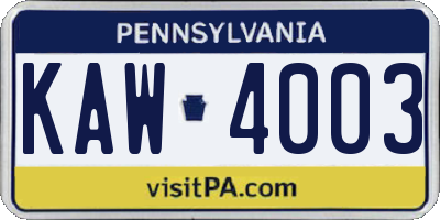PA license plate KAW4003