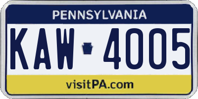 PA license plate KAW4005