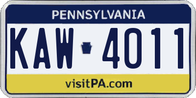 PA license plate KAW4011