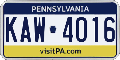 PA license plate KAW4016
