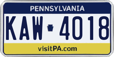 PA license plate KAW4018