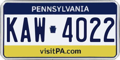 PA license plate KAW4022