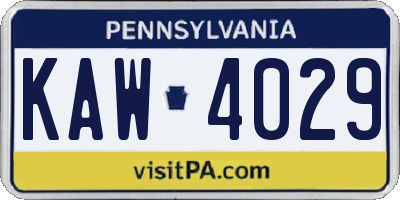 PA license plate KAW4029