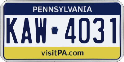 PA license plate KAW4031
