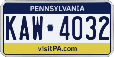 PA license plate KAW4032