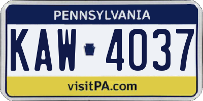 PA license plate KAW4037