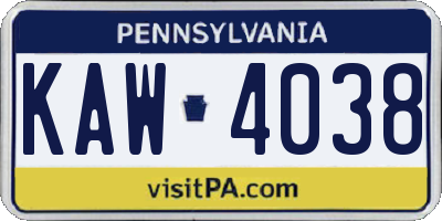 PA license plate KAW4038