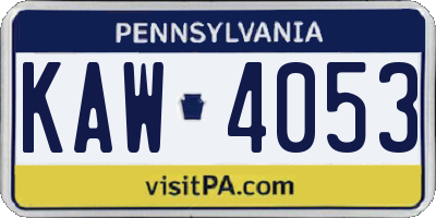 PA license plate KAW4053