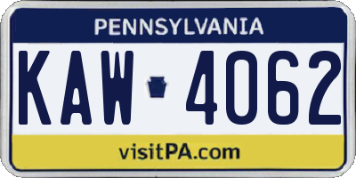 PA license plate KAW4062