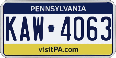 PA license plate KAW4063