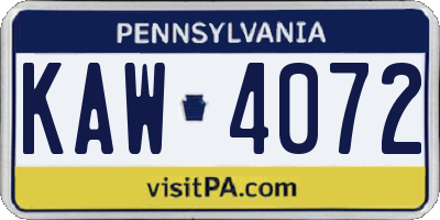 PA license plate KAW4072