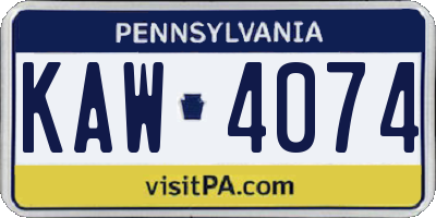 PA license plate KAW4074