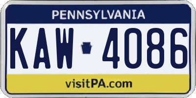 PA license plate KAW4086