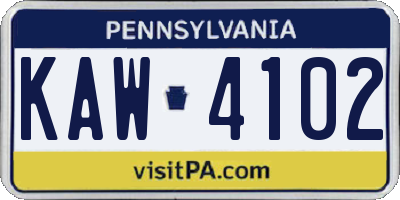 PA license plate KAW4102