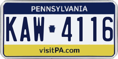 PA license plate KAW4116
