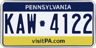 PA license plate KAW4122