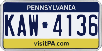 PA license plate KAW4136