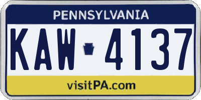 PA license plate KAW4137