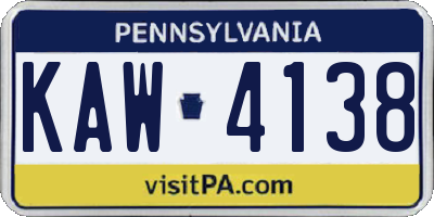 PA license plate KAW4138